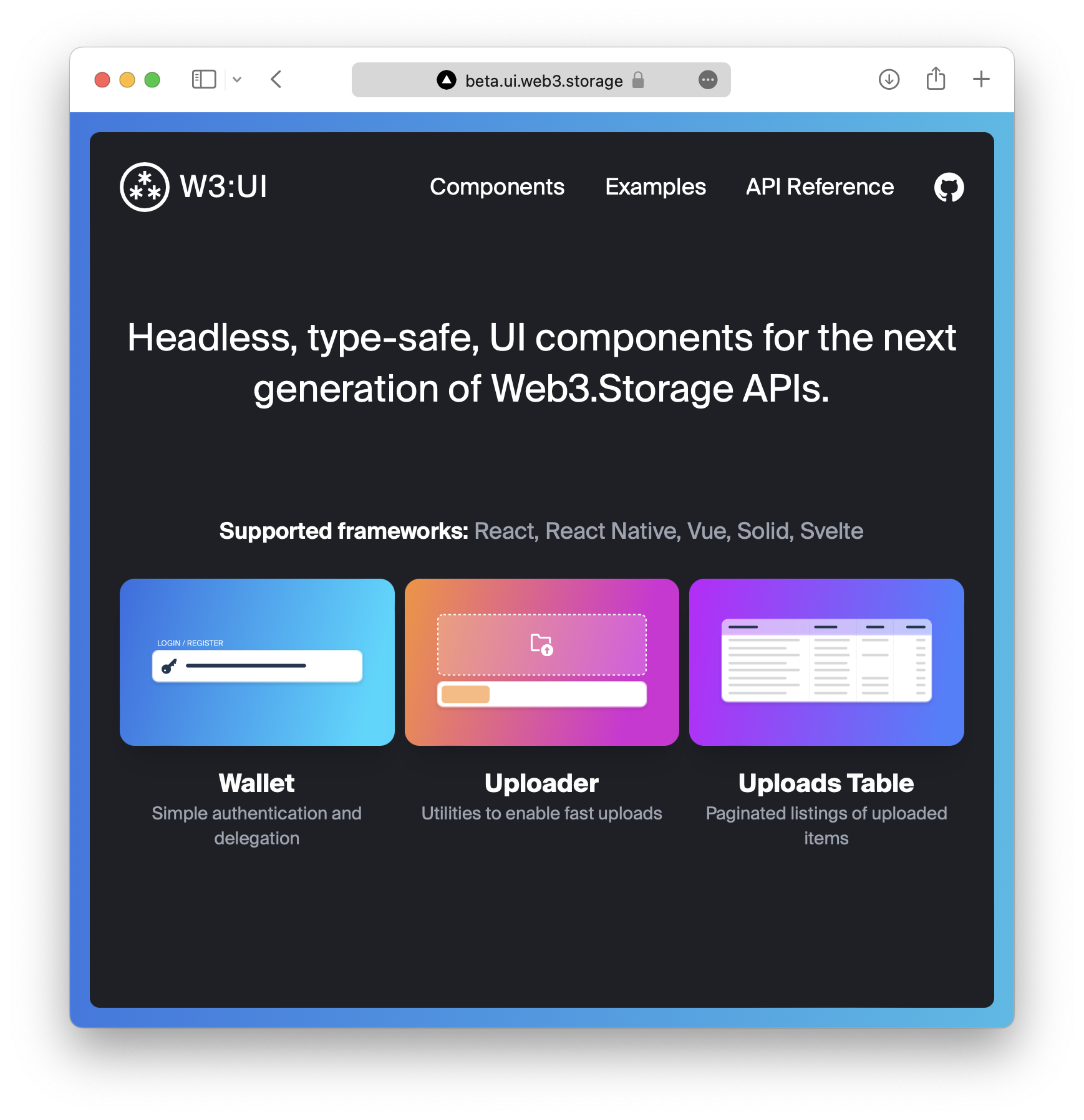 Screenshot of the w3ui website